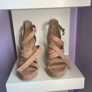 nude velvet thick heel high heels